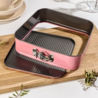 Набор для выпечки Доляна, 4 предмета: форма разъёмная &laquo;Элин. Квадрат&raquo;, кисточка, лопатка, венчик, цвет розовый