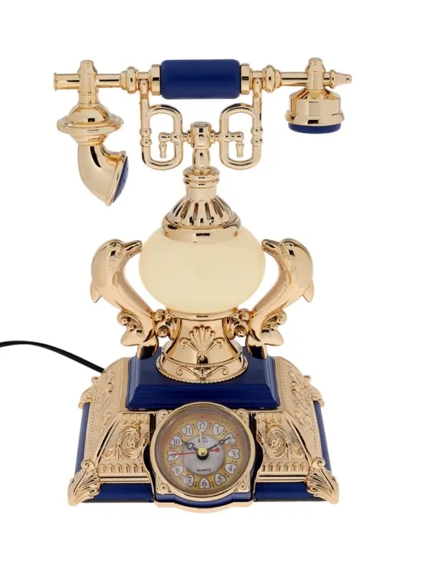 Часы-светильник "Ретро телефон", синий, с будильником, 28.5 х 18 х 18 см