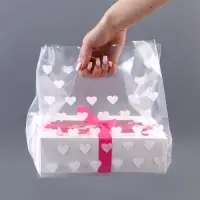 Пакет полиэтиленовый квадратный с вырубной ручкой, упаковка, "Сердечки", 25х35+16см &plusmn; 5% 60 мкм