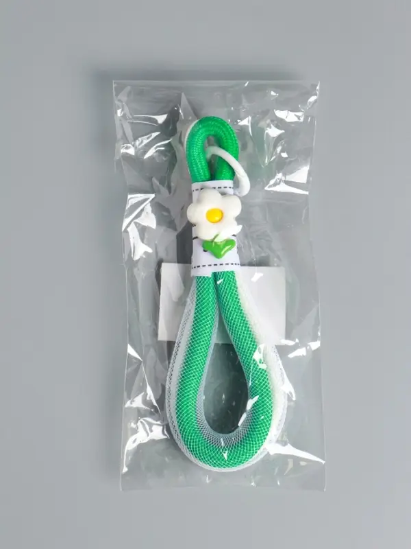 Брелок на карабине "Цветок. Шнур-сетка" двойной шнур 0,7 см бело-зелёный 14,5х2х1,7 см