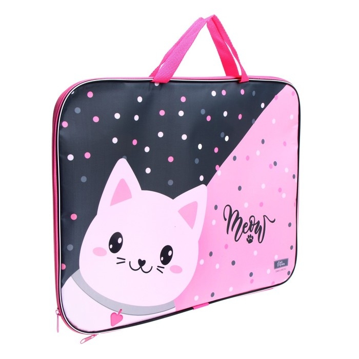 Папка для чертежей и рисунков А3, 470 х 350 х 20 мм, с ручками, текстильная, Calligrata Папка для чертежей и рисунков А3, 470 х 350 х 20 мм, с ручками, текстильная, Calligrata "Котик"