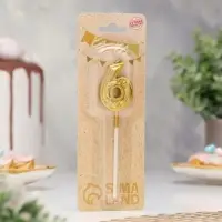 Свеча для торта &laquo;Цветочки&raquo;, цифра 6, золотая