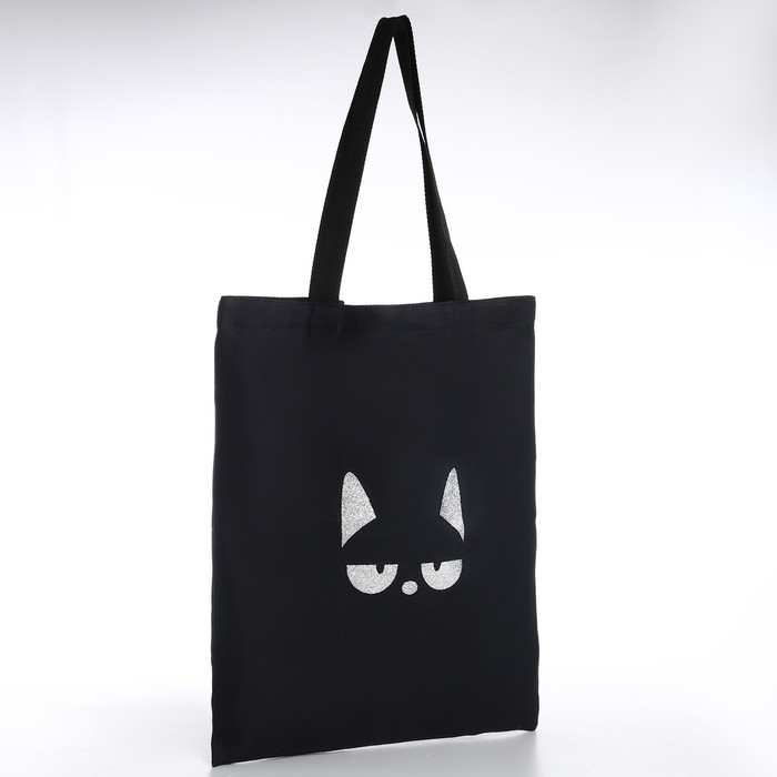 Шопер Шопер "Котик", 35х0,5х40, принт с блёстками, без подклада, чёрный