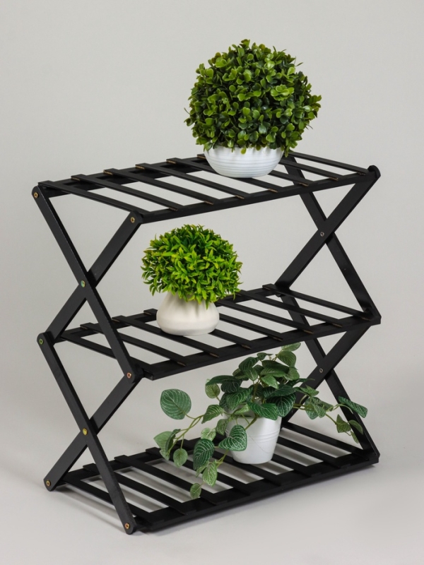 Подставка для цветов Greengo, 3 полки, 50 &times; 25 &times; 46 см, напольная, бамбук, чёрная