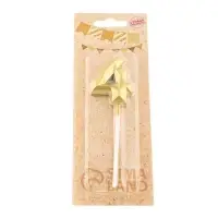 Свеча в торт на шпажке &laquo;Алмаз&raquo;, цифра 4, золотая, 5 см