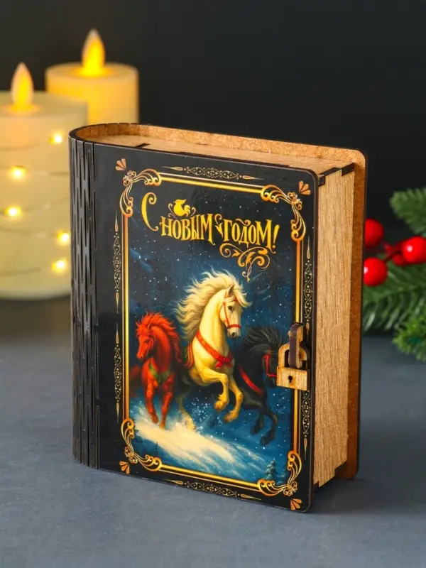 Новогодняя копилка-шкатулка "Тройка лошадей" 14х12х5 см