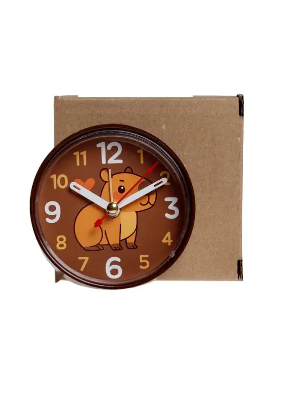 Будильник "Капибара", плавный ход, d=8 см, корпус коричневый