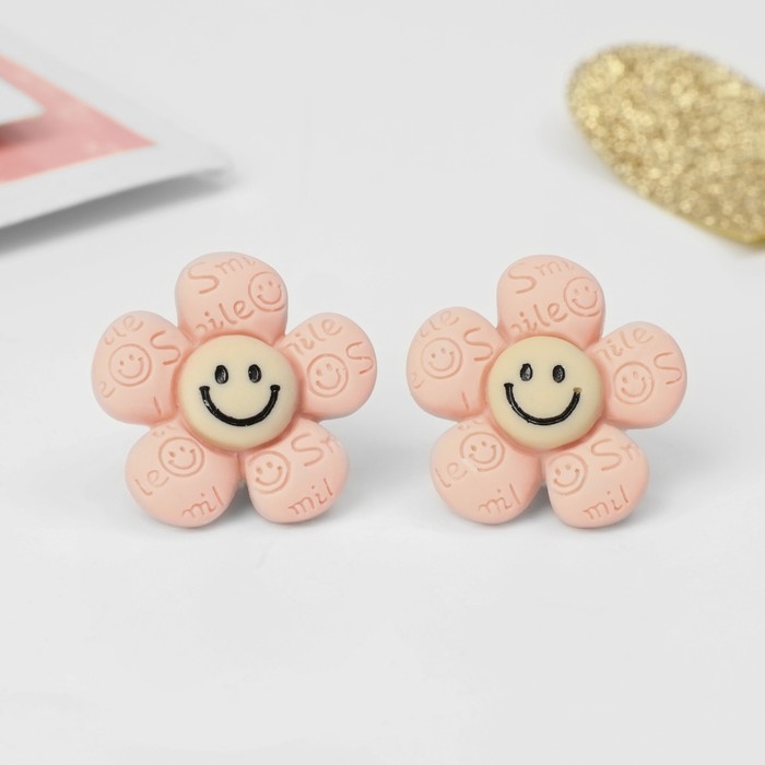 Клипсы детские &laquo;Выбражулька&raquo; цветок смайл, цвет розово-коричневый