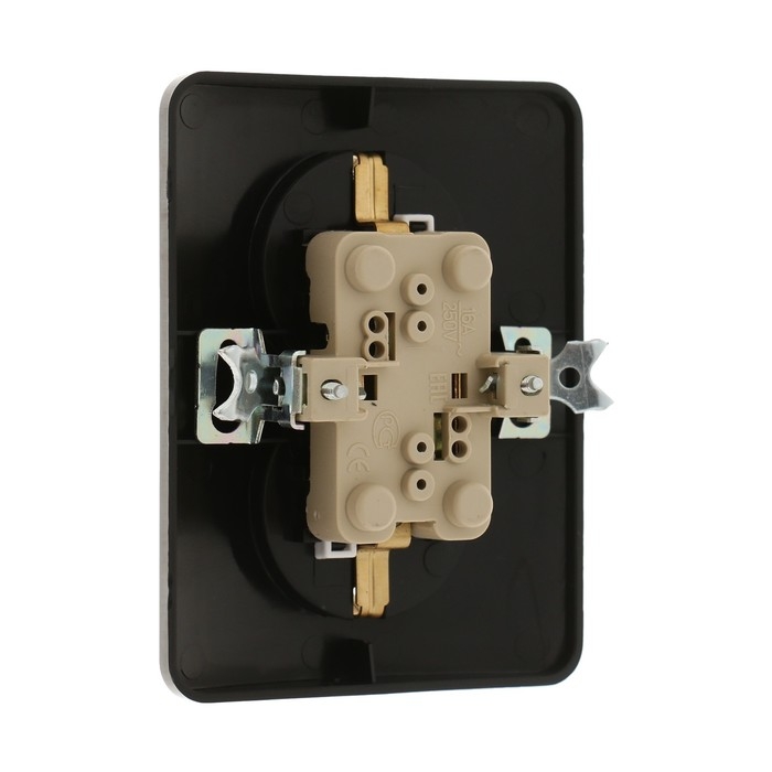 Розетка двухместная со шторкой Luazon Lighting "Орион", 16 А, скрытая, с з/к, черная