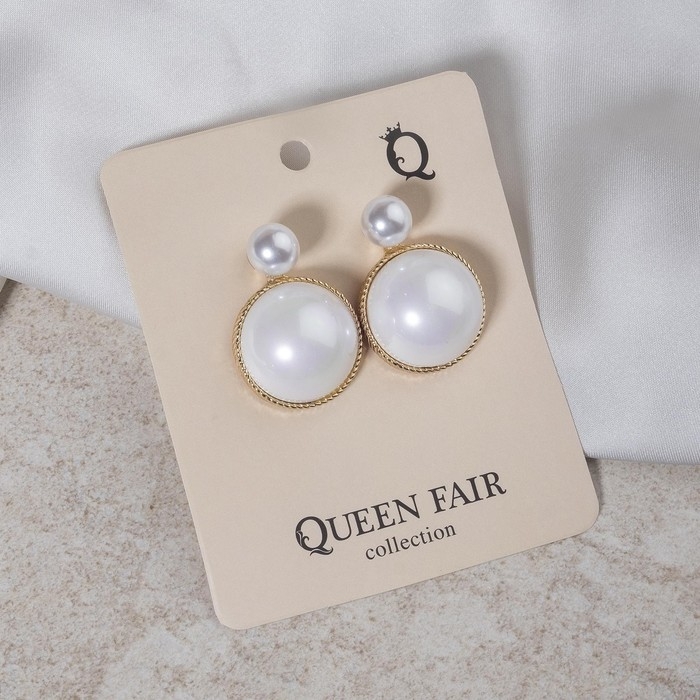 Серьги с жемчугом &laquo;Великолепие&raquo; два круга, цвет белый в золоте