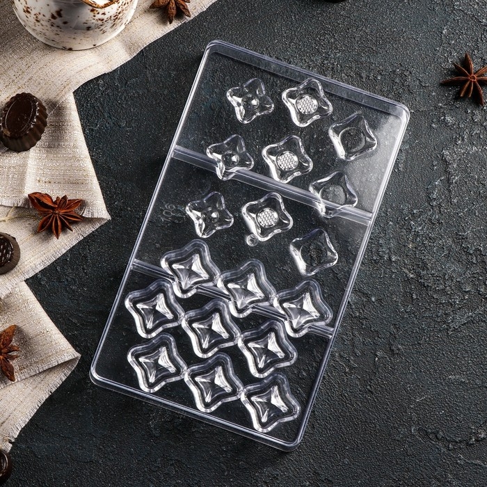 Форма для конфет и шоколада &laquo;Блеск&raquo;, 18 ячеек, 20&times;12&times;2,5 см, цвет прозрачный