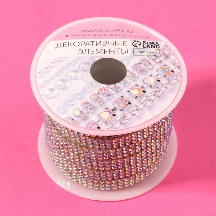 Стразы самоклеящиеся, с голографией, d = 2 мм, ширина - 7 мм, 4,5 &plusmn; 0,5 м, цвет серебряный