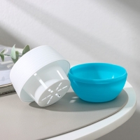 Горшок для цветов с поддоном &laquo;Япония&raquo;, 125 мл, d=8 см, h=6,5 см, цвет белый-бирюзовый