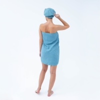 Набор для бани и ванной Этель &laquo;Вафля&raquo; полотенце 70*140 см+чалма 21*25 см, цв.синий