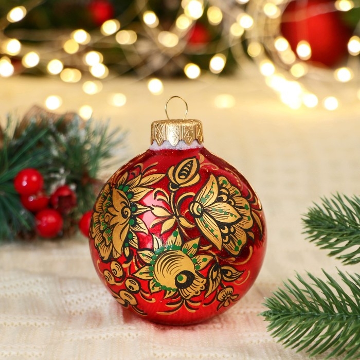 Шар с ручной росписью 80 мм &laquo;Хохлома&raquo;