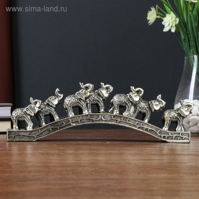 Сувенир полистоун "Семь слонов на мосту" ветвь 8,5х4х26 см