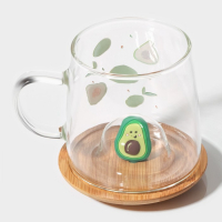 Кружка стеклянная с деревянной крышкой &laquo;Авокадо&raquo;, 350 мл, рисунок МИКС