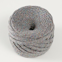 Трикотажная пряжа "Риббон" с люрексом 85м/170&plusmn;5 гр (Серый, люрекс: Радуга)