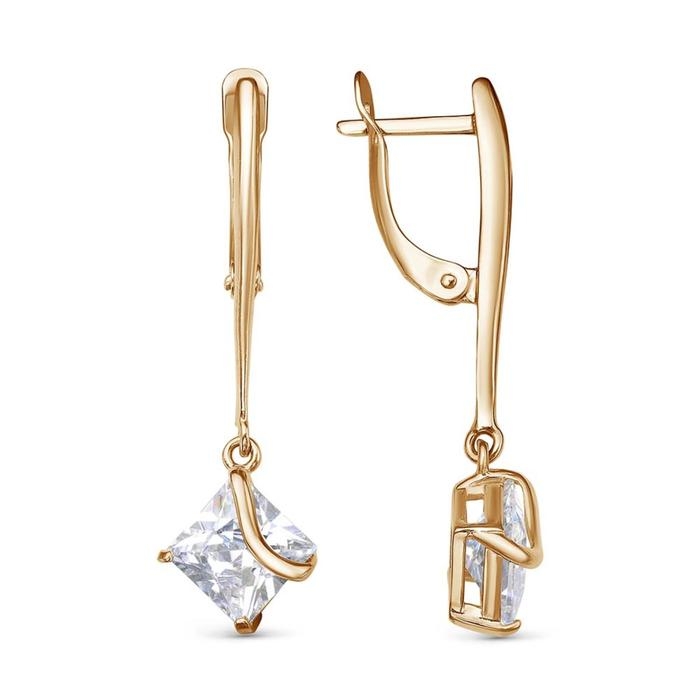 Серьги &laquo;Ромб с фианитом&raquo; позолота, цвет белый