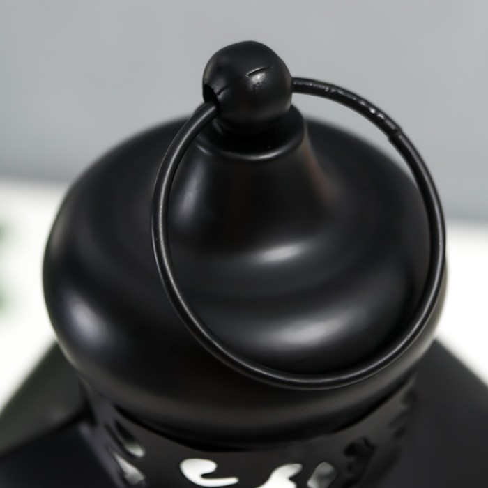 Подсвечник металл, стекло "Фонарь - цветущие вензеля" d-10 см чёрный 13,5х15х29 см