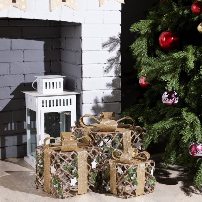 Светодиодная фигура «Подарки серые» 15, 20, 25 см, текстиль, металл, батарейки ААх2 (не в комплекте), свечение тёплое белое Светодиодная фигура «Подарки серые» 15, 20, 25 см, текстиль, металл, батарейки ААх2 (не в комплекте), свечение тёплое белое