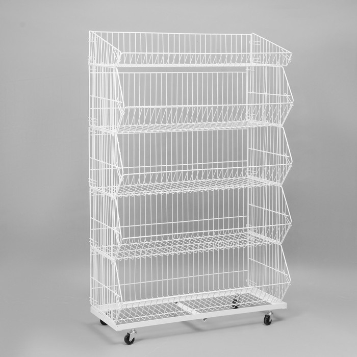Накопитель разборный на колесах, 5 корзин, 90&times;43&times;147 см, цвет белый