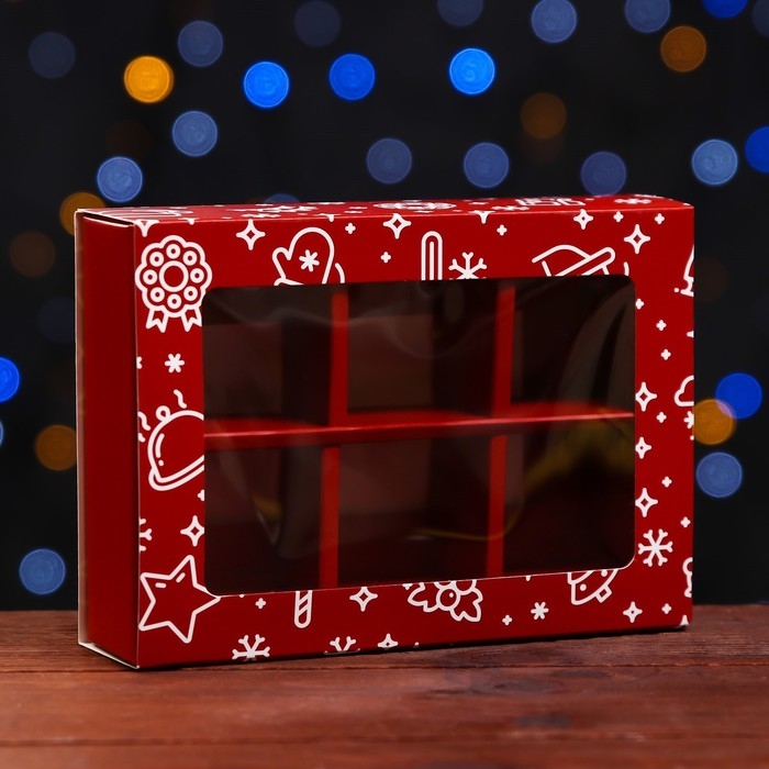 Новый год. Коробка под 6 конфет Новый год. Коробка под 6 конфет "Праздничное настроение", 13,7 х 9,8 х 3,8 см, кондитерская упаковка