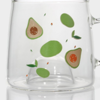 Кружка стеклянная с деревянной крышкой &laquo;Авокадо&raquo;, 350 мл, рисунок МИКС