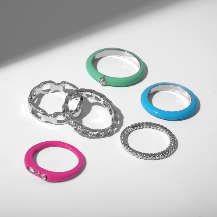 Кольцо набор 6 штук «Мечта» сияние, цветной с серебром, размер МИКС Кольцо набор 6 штук «Мечта» сияние, цветной с серебром, размер МИКС