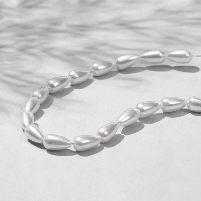 Бусины пластиковые на нити &laquo;Жемчуг&raquo; капля 1,1&times;0,6&times;0,6 см, (набор 110 шт.), цвет белый