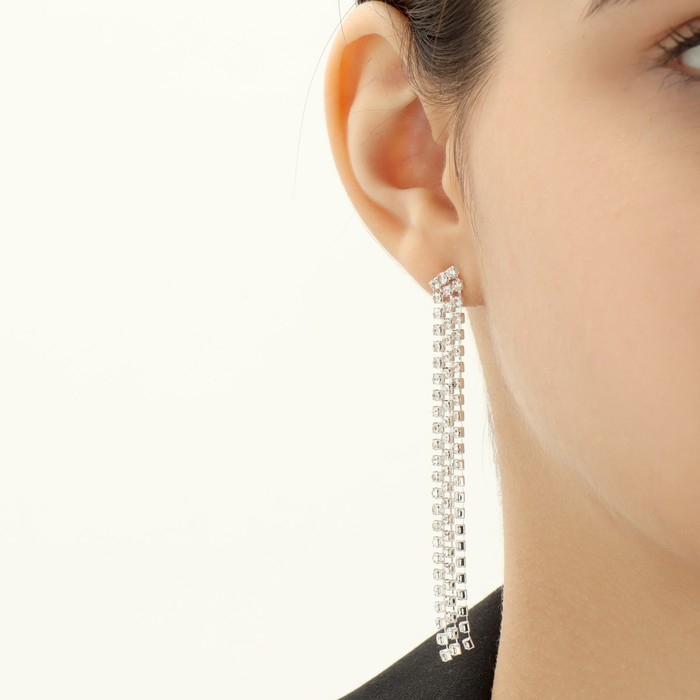 Набор 2 предмета: серьги, колье &laquo;Лёд&raquo; косичка, 80см, цвет белый в серебре, 80см