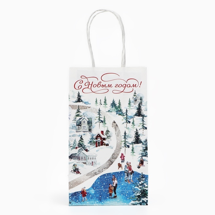Пакет подарочный новогодний &laquo;С Новым годом&raquo;, белый крафт, 12 х 21 х 9 см , Новый год