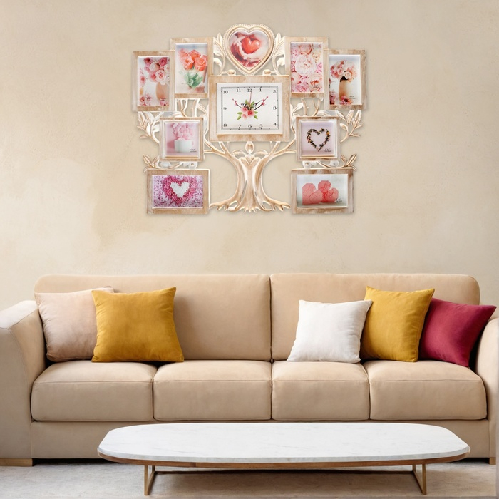 Часы настенные интерьерные, фоторамка - коллаж Часы настенные интерьерные, фоторамка - коллаж "Семейное дерево", бесшумные, 51.5 х 65 см