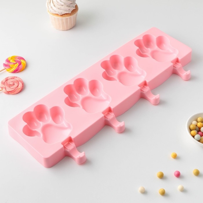 Форма для мороженого &laquo;Лапки&raquo;, силикон, 26&times;14 см, 4 ячейки (8,5&times;8,5 см), цвет МИКС
