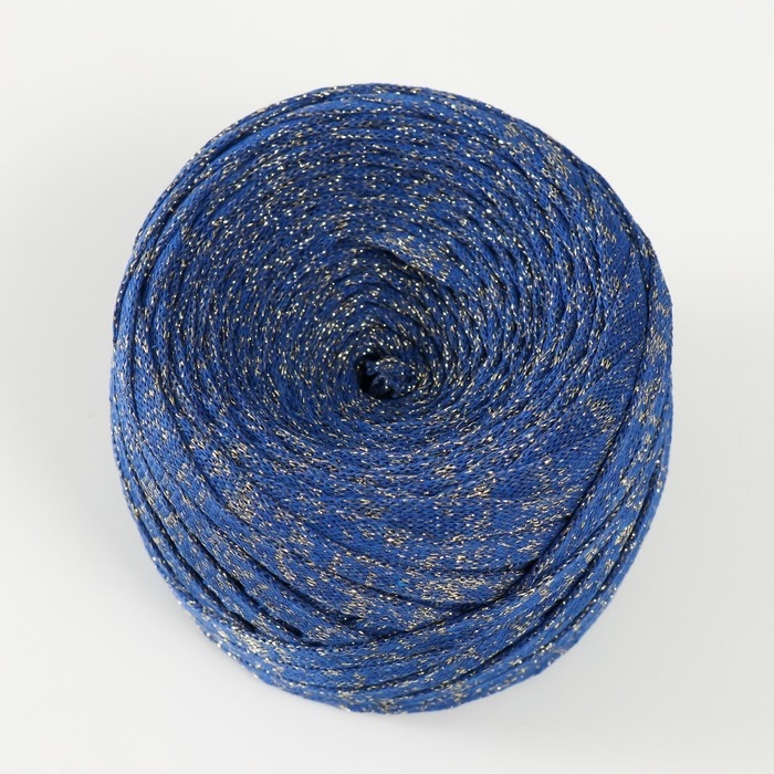 Трикотажная пряжа "Риббон" с люрексом 85м/170&plusmn;5 гр (Сапфир, люрекс: Золото)