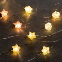 Гирлянда &laquo;Нить&raquo; 2 м роса с насадками &laquo;Звездочки&raquo;, IP20, нить серебристая, 20 LED, 4.6 В, батарейки AG13x3 (в комплекте), 3 режима, свечение тёплое белое