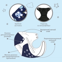 Многоразовый подгузник &laquo;Космос&raquo;, 3-8 кг, угольно-бамбуковая ткань, цвет синий, Крошка Я