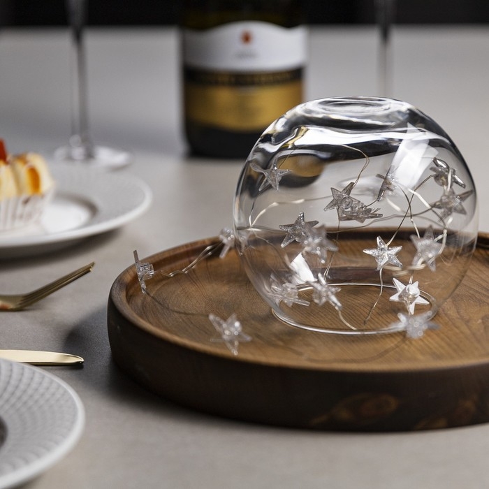 Гирлянда &laquo;Нить&raquo; 2 м роса с насадками &laquo;Снежная звезда&raquo;, IP20, серебристая нить, 20 LED, 2 режима, батарейки ААх2 (нет в комплекте), свечение тёплое белое