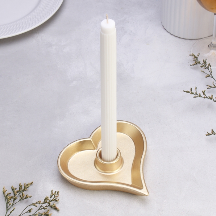 Подсвечник "Сердце" из гипса,14х2,5см,золото