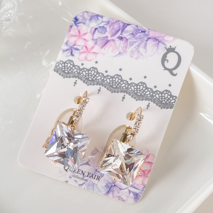 Серьги «Циркония» мини, квадрат, цвет белый в золоте Серьги «Циркония» мини, квадрат, цвет белый в золоте