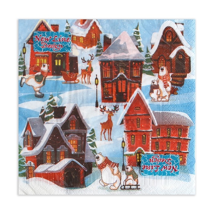 Новый год. Салфетки бумажные New Line Design &laquo;Домики&raquo;, 33х33 см, 3 слоя 20 листов