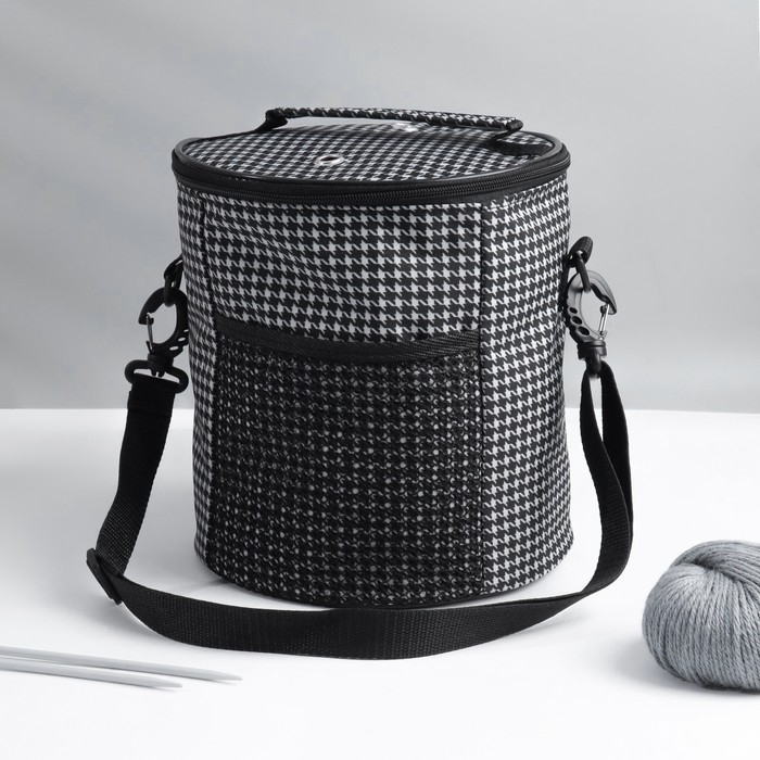 Сумка-футляр &laquo;Гусиная лапка&raquo;, 2 люверса, d = 21 &times; 23 см, цвет чёрный/белый