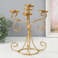 Подсвечник металл на 5 свечей "Вазон. Завитки" золото 21.5х21.5х27 см