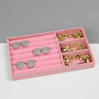 Подставка для украшения 3 ячейки и 6 полос для колец, флок, 21×12,3×2,5 см, цвет розовый Подставка для украшения 3 ячейки и 6 полос для колец, флок, 21×12,3×2,5 см, цвет розовый