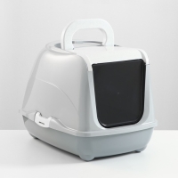 Туалет-домик для кошек закрытый с дверцей 50*38*37 см, серый Туалет-домик для кошек закрытый с дверцей 50*38*37 см, серый