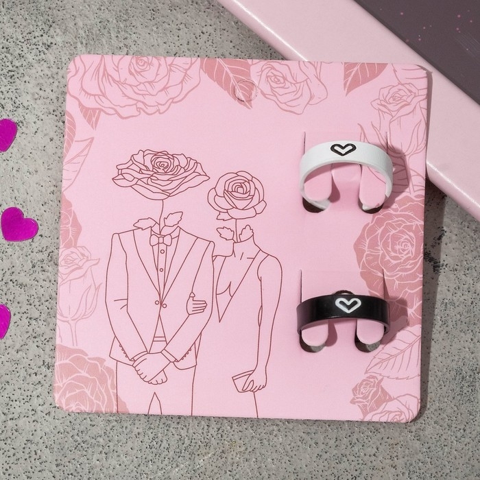 Набор колец 2 штуки «Неразлучники» сердца инь-ян, цвет чёрно-белый, размеры 17-18 Набор колец 2 штуки «Неразлучники» сердца инь-ян, цвет чёрно-белый, размеры 17-18