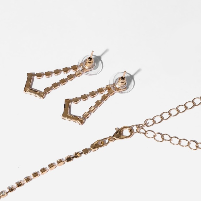 Набор 2 предмета: серьги, колье &laquo;Лёд&raquo;, 6 рядов, цвет белый в золоте, 34 см