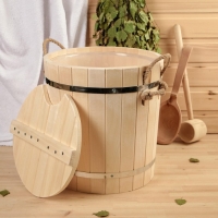 Запарник из липы, 18л, пластиковая вставка, с крышкой, "Добропаровъ" Запарник из липы, 18л, пластиковая вставка, с крышкой, "Добропаровъ"