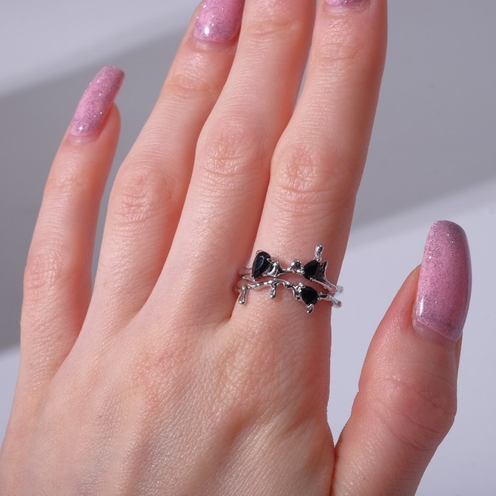 Кольцо «Чары», цвет чёрный в серебре, безразмерное Кольцо «Чары», цвет чёрный в серебре, безразмерное