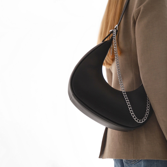 Сумка женская хобо на молнии TEXTURA, средний размер, цвет чёрный